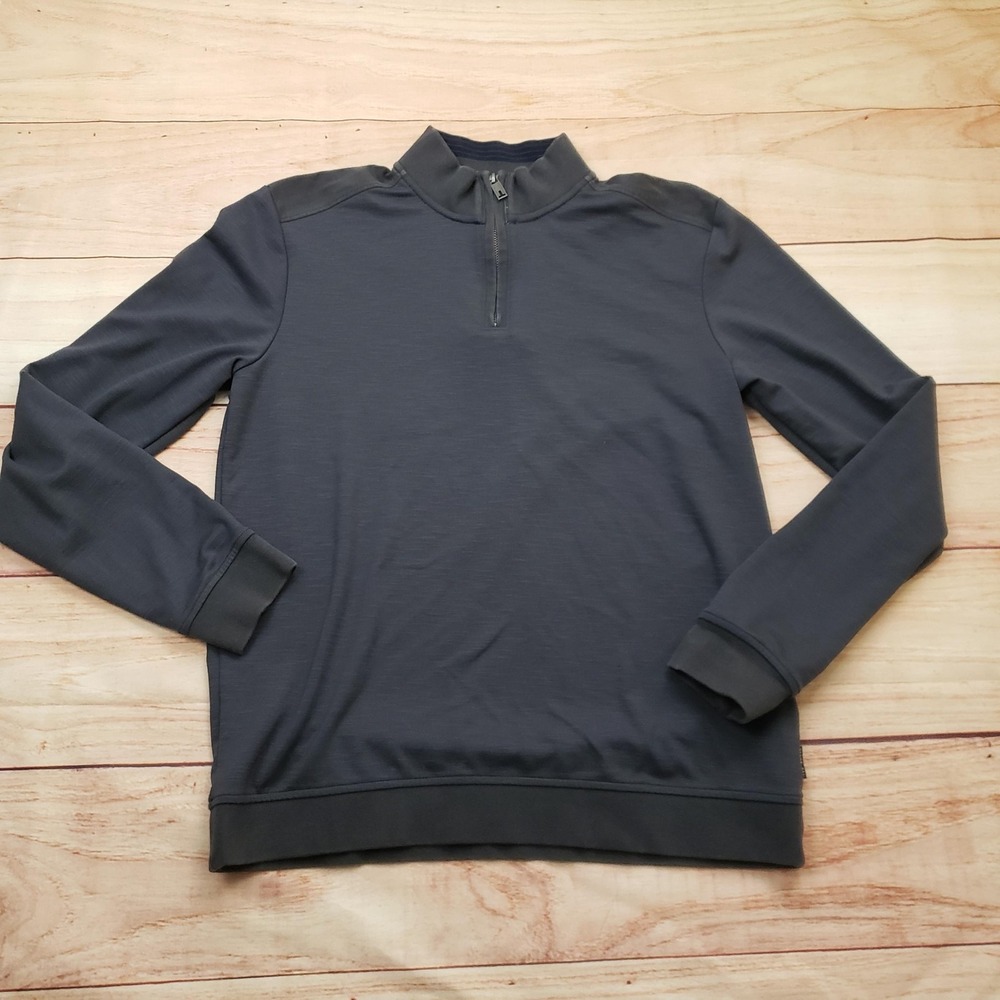 Ted Baker Pullover Shirt Mens Medium Gray 1/4 Zip Mock Neck Stretch Casual Adult